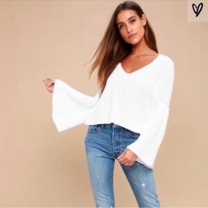 Free People White Ivory Bell-Sleeve V-Neck Damsel